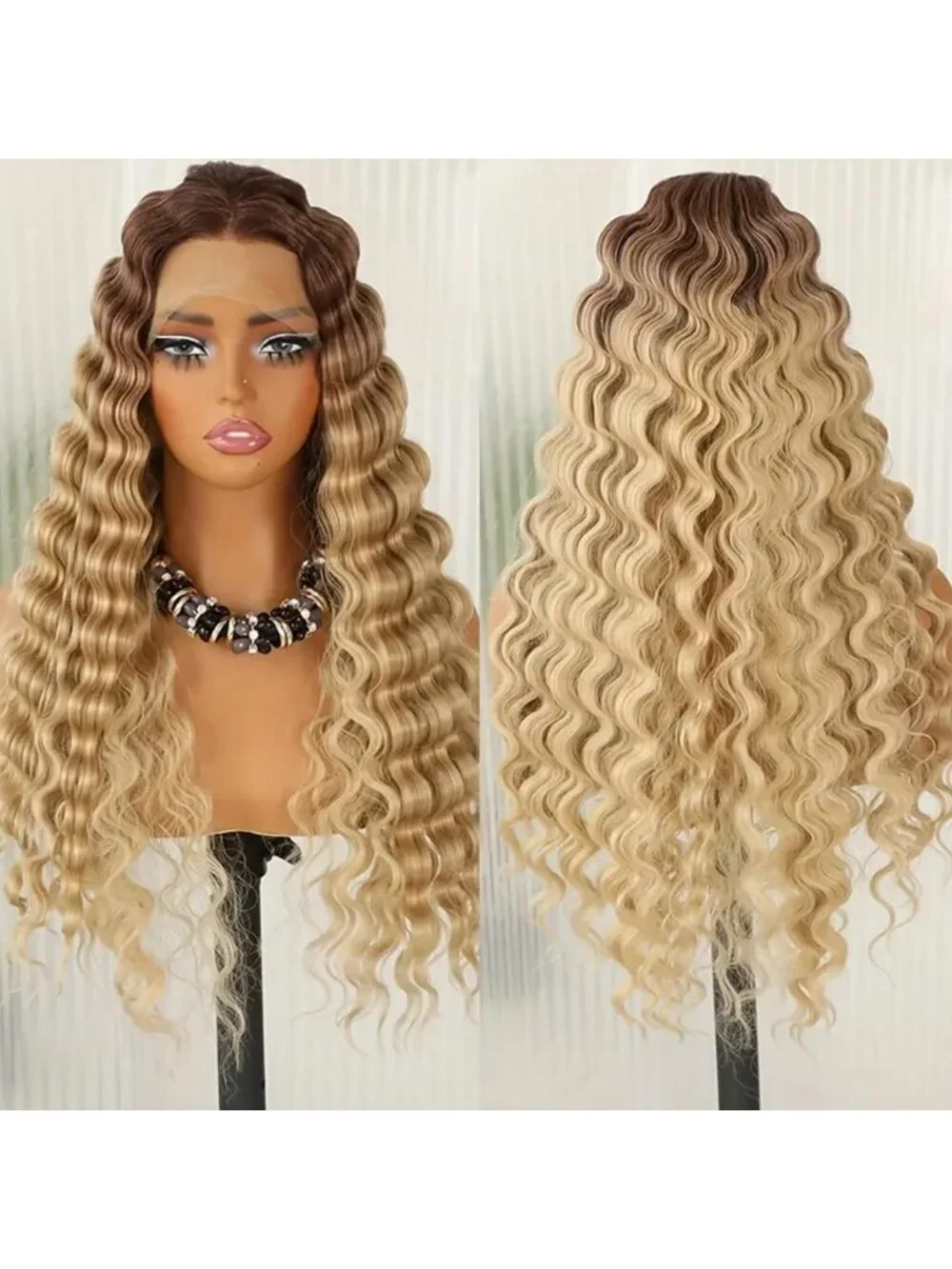 Long Brown Blonde Kinky Curly Lace Front Wig - Heat Resistant, Soft, Glueless